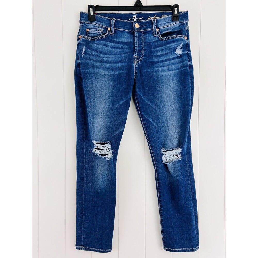 7 For All Mankind Josefina Distressed Skinny Boyfriend Jeans Ripped Size 29